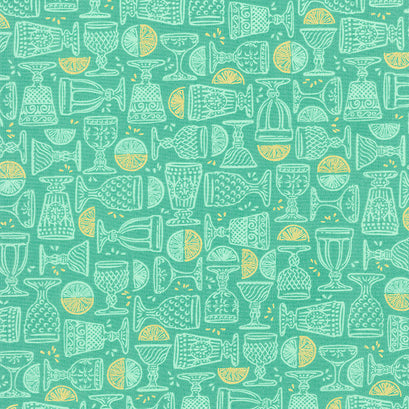 Rose Lemonade - Cups Basil Metallic Yardage