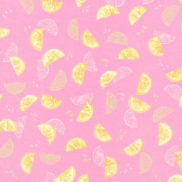 Rose Lemonade - Lemon Slices Rose Metallic Yardage