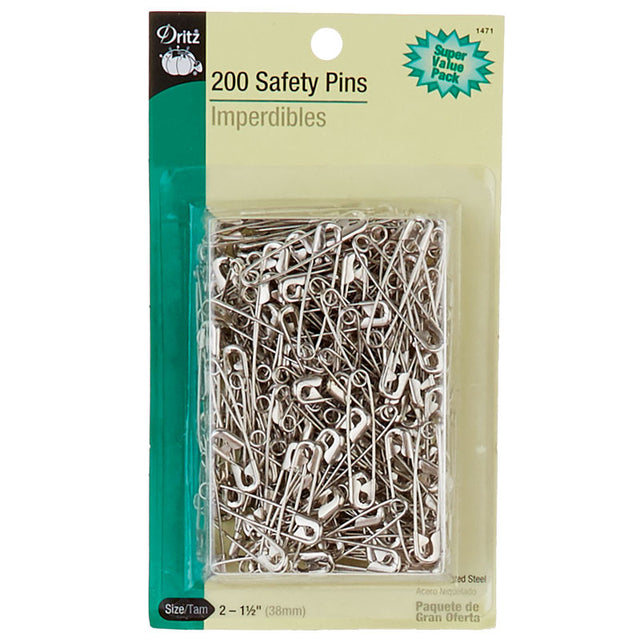 Safety Pins - Size 2 - 200 count Nickle