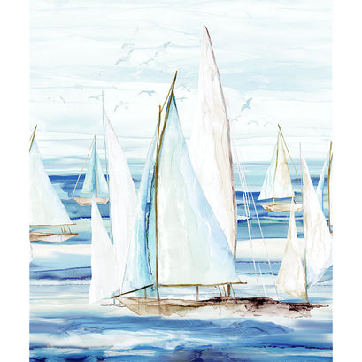 Sail Away - Sail Boats Indigo Digitally Printed Yardage