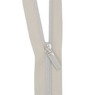 Sallie Tomato #3 Nylon Zipper Tape & Pulls - Beige with Nickel Coil