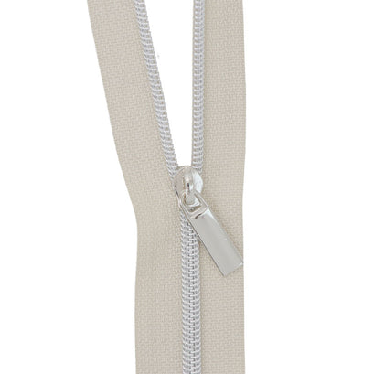 Sallie Tomato #3 Nylon Zipper Tape & Pulls - Beige with Nickel Coil