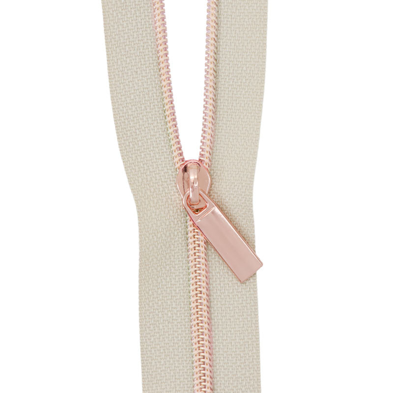 Sallie Tomato #3 Nylon Zippers & Pulls - Beige with Rose Gold Coil Primary Image
