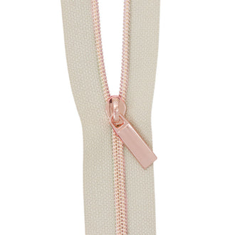Sallie Tomato #3 Nylon Zipper Tape & Pulls - Beige with Rose Gold Coil