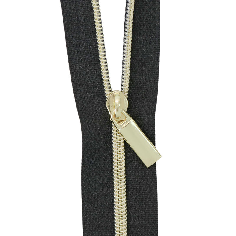 Sallie Tomato #3 Nylon Zippers & Pulls - Black with Gold Coil Primary Image