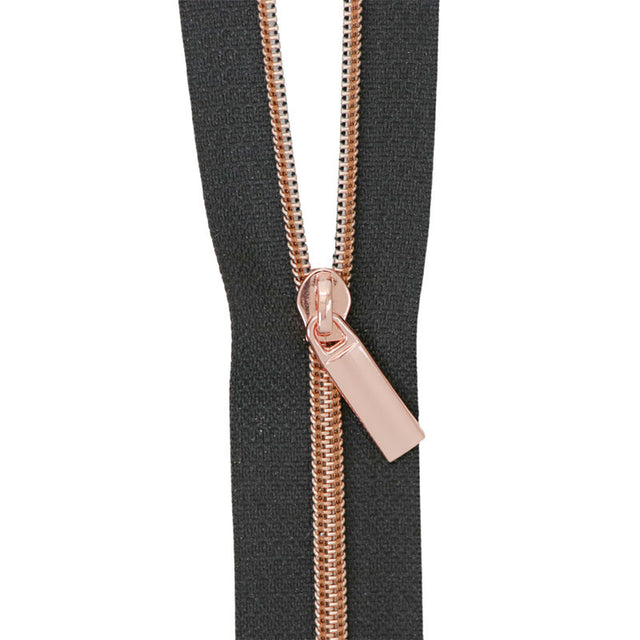 Sallie Tomato #3 Nylon Zippers & Pulls - Black with Rose Gold Primary Image