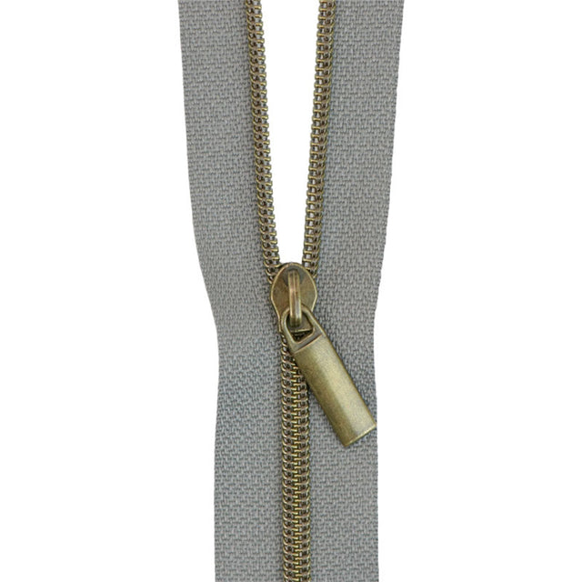 #3 Nylon Zippers & Pulls - Grey with Antique Coil | Sallie Tomato