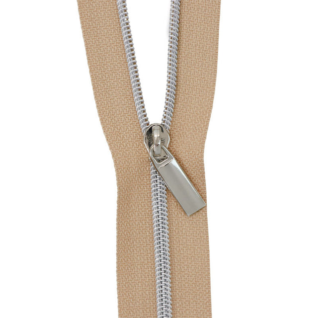Sallie Tomato #3 Nylon Zipper Tape & Pulls - Natural with Nickel Coil