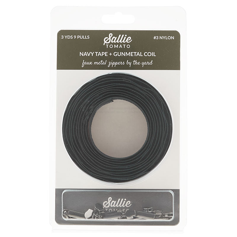 Sallie Tomato #3 Nylon Zipper Tape & Pulls - Navy with Gunmetal Coil
