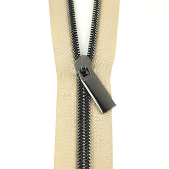Sallie Tomato #5 Nylon Zipper Tape & Pulls - Beige with Gunmetal Coil