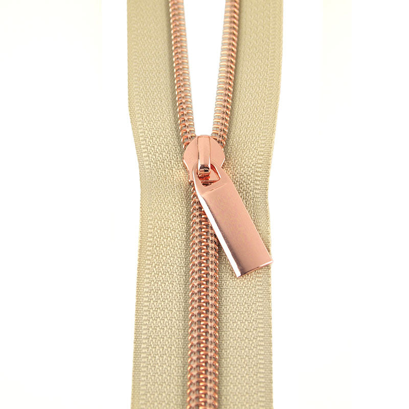 Sallie Tomato #5 Nylon Zippers & Pulls - Beige with Rose Gold Coil Primary Image