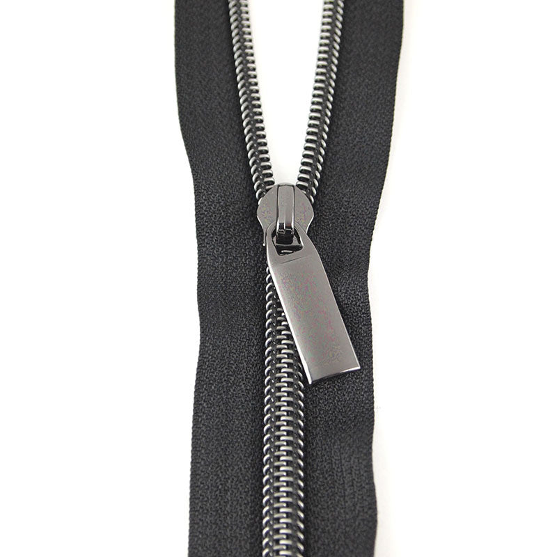 #5 Long Black Nylon Zipper Pulls - Set of 5