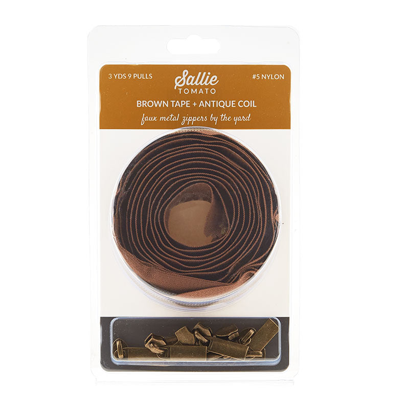 Sallie Tomato #5 Nylon Zippers & Pulls - Brown with Antique Coil Alternative View #1