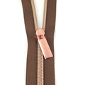 Sallie Tomato #5 Nylon Zipper Tape & Pulls - Brown with Rose Gold