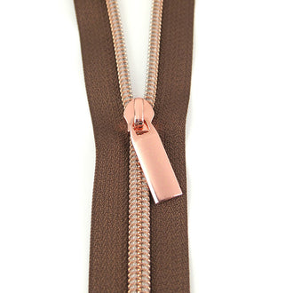 Sallie Tomato #5 Nylon Zipper Tape & Pulls - Brown with Rose Gold
