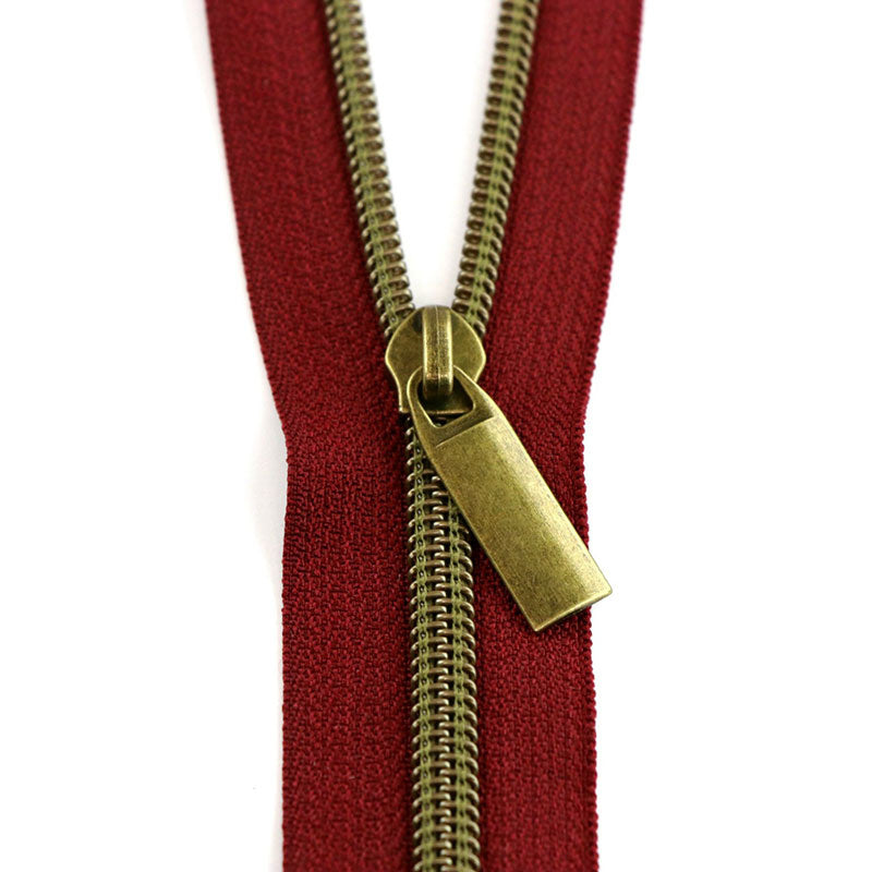 Sallie Tomato #5 Nylon Zippers & Pulls - Burgandy with Antique Coil Primary Image