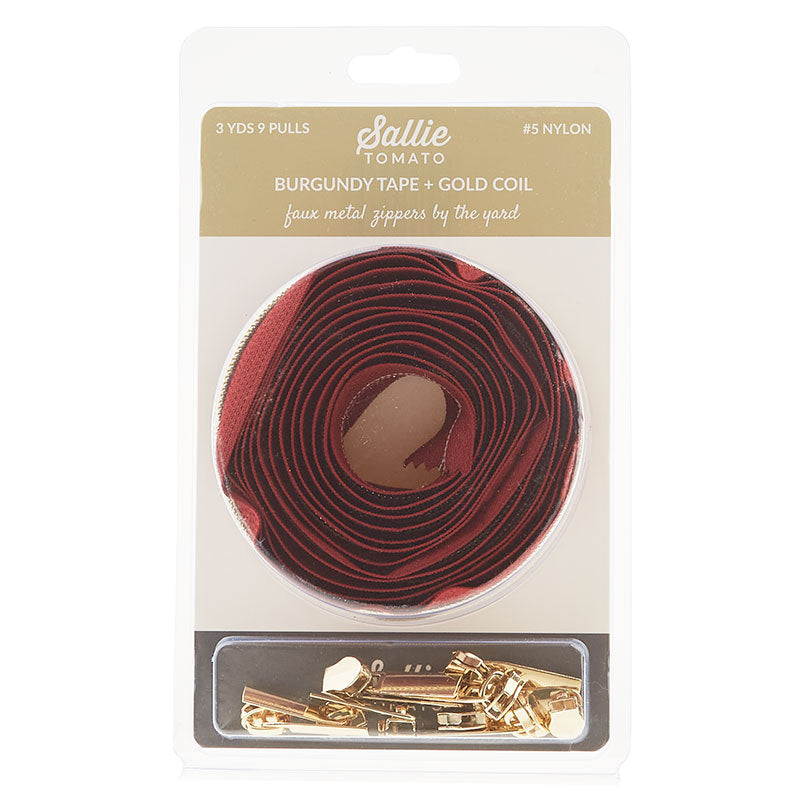 Sallie Tomato #5 Nylon Zippers & Pulls - Burgandy with Gold Coil Alternative View #1