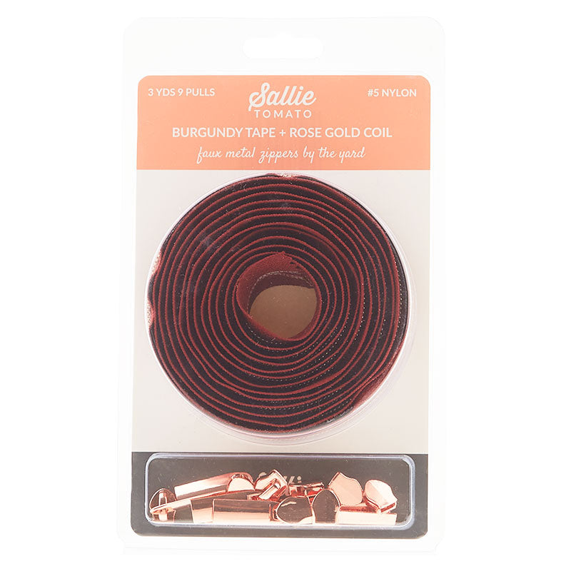 Sallie Tomato #5 Nylon Zippers & Pulls - Burgandy with Rose Gold Coil Alternative View #1