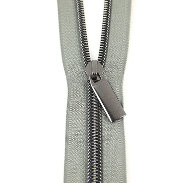 Sallie Tomato #5 Nylon Zipper Tape & Pulls - Grey with Gunmetal Coil