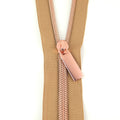 Sallie Tomato #5 Nylon Zipper Tape & Pulls - Natural with Rose Gold Coil