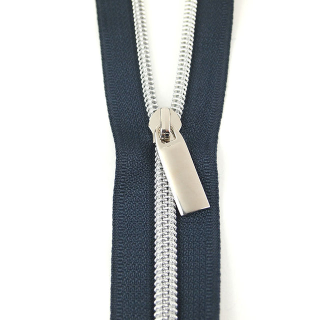 Sallie Tomato #5 Nylon Zippers & Pulls - Navy with Nickel Coil Primary Image
