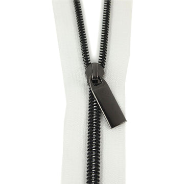 Sallie Tomato #5 Nylon Zipper Tape & Pulls - White with Gunmetal Coil