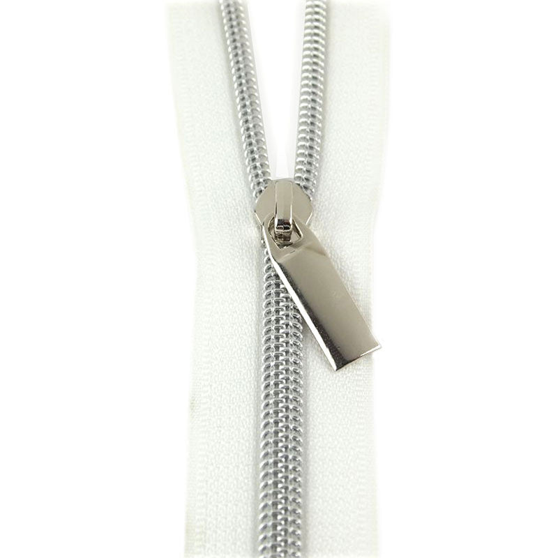 Sallie Tomato #5 Nylon Zipper Tape & Pulls - White with Nickel Coil