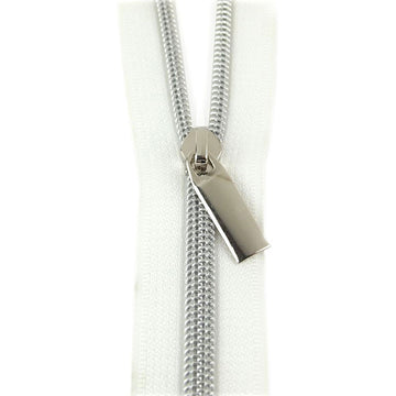 Sallie Tomato #5 Nylon Zipper Tape & Pulls - White with Nickel Coil