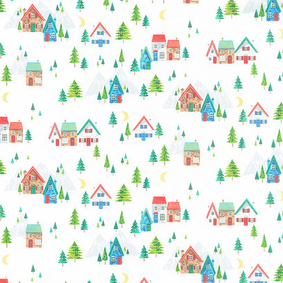 Santa Express - Scenic White Metallic Yardage