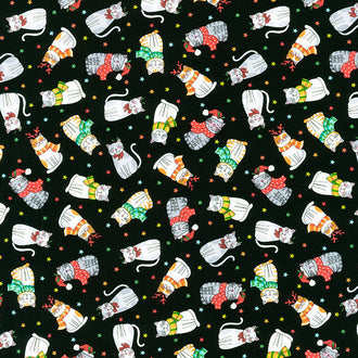 Santa Paws - Cats Scatter Black Yardage