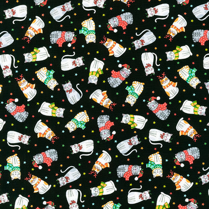Santa Paws - Cats Scatter Black Yardage