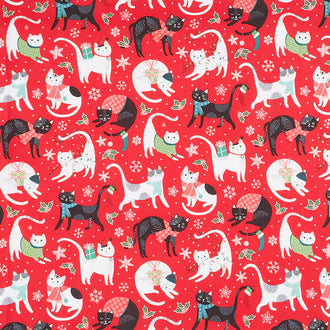 Santa Paws - Cats Tossed Red Yardage