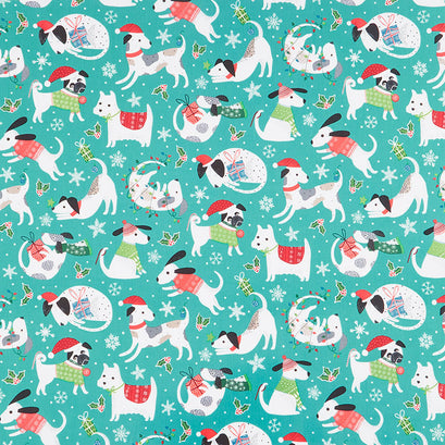 Santa Paws - Dogs Tossed Turquoise Yardage