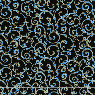 Sapphire - Scrolls Black Metallic Yardage