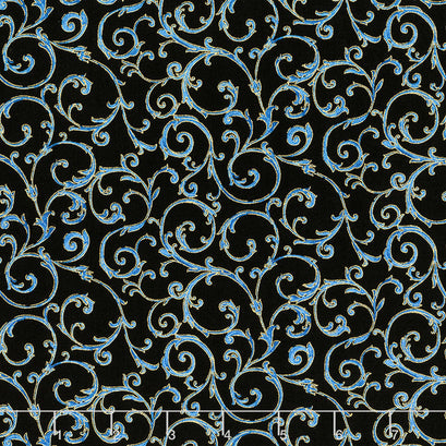 Sapphire - Scrolls Black Metallic Yardage
