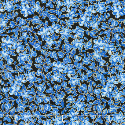 Sapphire - Small Florals Black Metallic Yardage