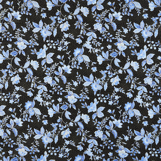 Sapphire - Tossed Florals Black Metallic Yardage