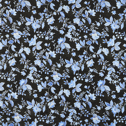 Sapphire - Tossed Florals Black Metallic Yardage