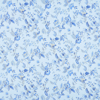 Sapphire - Tossed Florals Blue Metallic Yardage