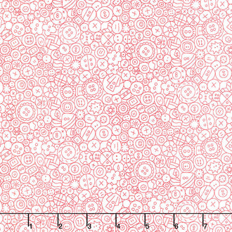 Say it with a Stitch - Buttons Linework Cream Red Yardage