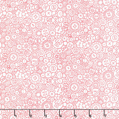 Say it with a Stitch - Buttons Linework Cream Red Yardage