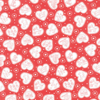 Say it with a Stitch - Tossed Hearts Red Yardage