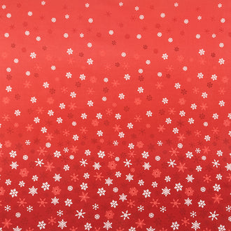 Scandi 2021 - Ombre Snowflake Border Red Metallic Yardage