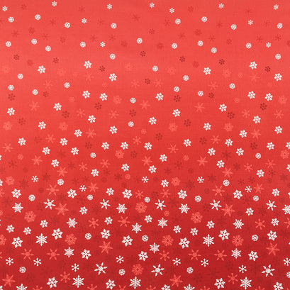 Scandi 2021 - Ombre Snowflake Border Red Metallic Yardage