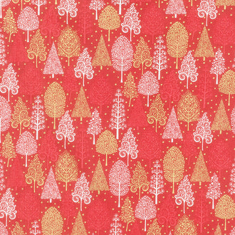 Scandi 2021 - Trees Red Metallic Yardage