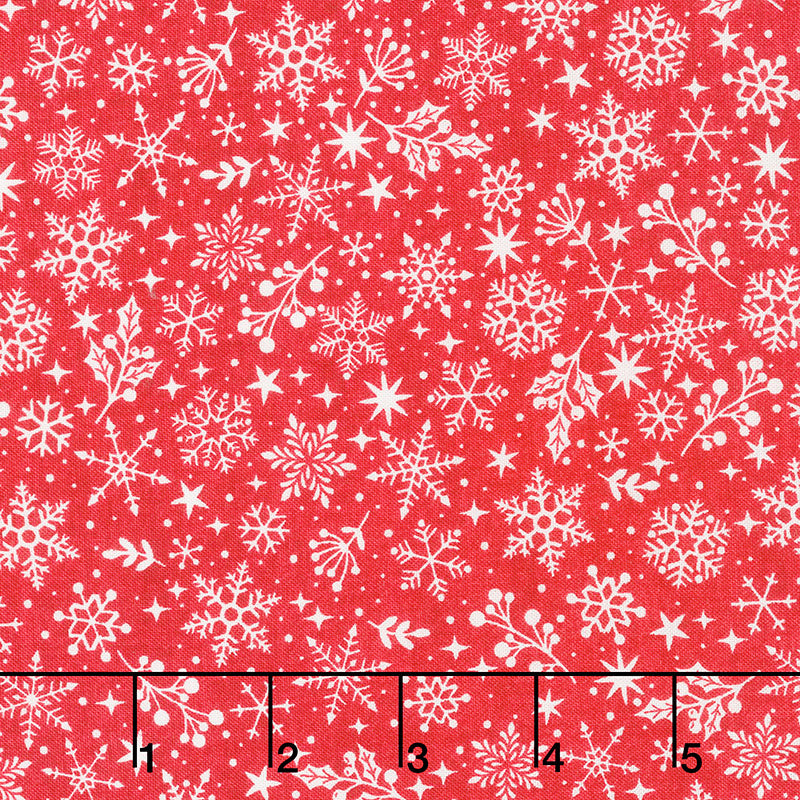 Scandi - Snowflakes Red Yardage