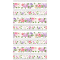 Scented Garden - Border Stripe White Multi Digitally Printed Yardage