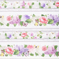 Scented Garden - Border Stripe White Multi Digitally Printed Yardage