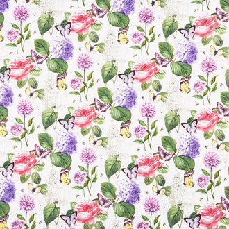 Scented Garden - Feature Floral White Multi Digitally Printed Yardage