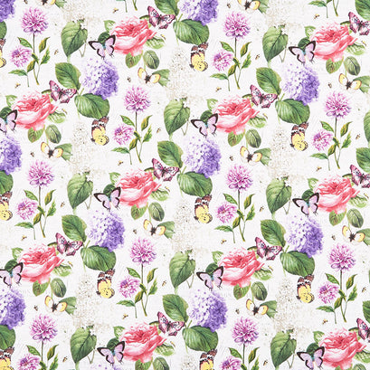 Scented Garden - Feature Floral White Multi Digitally Printed Yardage